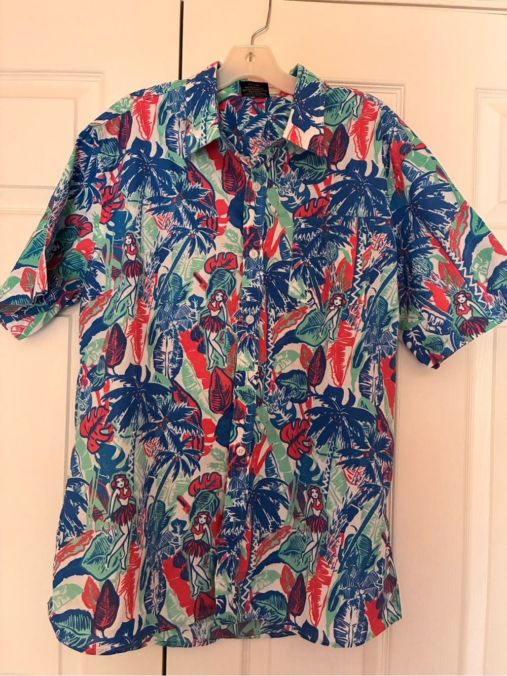 Extreme 80s Tropical Print Short-Sleeve Button-Down Shirt